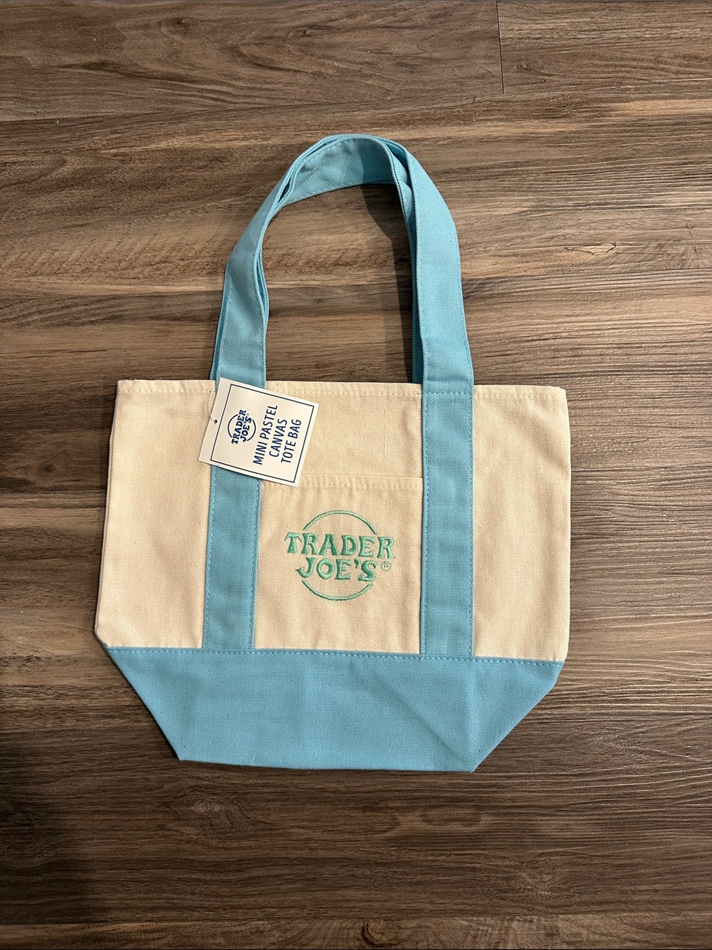 Trader Joe’s Cream and Light Blue Mini Canvas Tote Bag